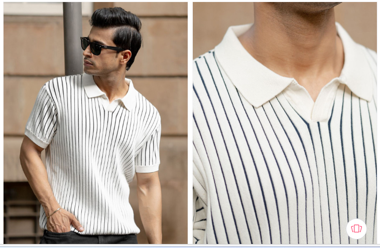 Power look SS25 Structured Striped Polo Collar T-Shirt Elevate Your Casual Wardrobe with Timeless Style