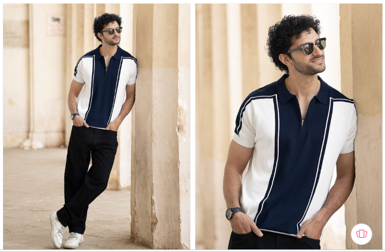 Powerlook Men Colourblocked Polo Collar Regular Fit Cotton T-Shirt Stylish Everyday Essential for Men