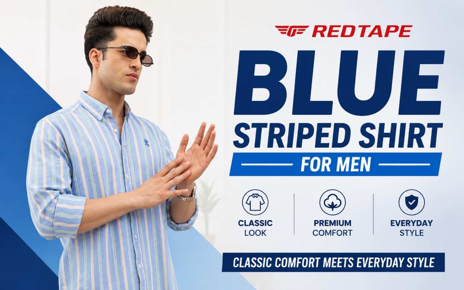 Blue Striped Shirt for Men | Red Tape – Classic Comfort Meets Everyday Style