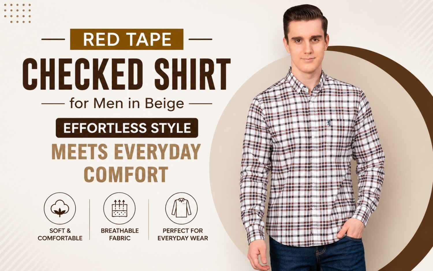 Red Tape Casual Checked Shirt for Men in Beige: Effortless Style Meets Everyday Comfort